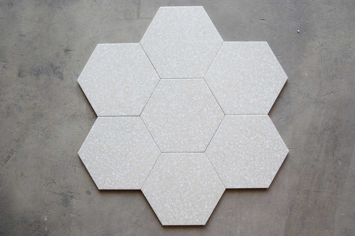 Hexágono de piezas porcelánicas hexagonales Veneciano Blanco