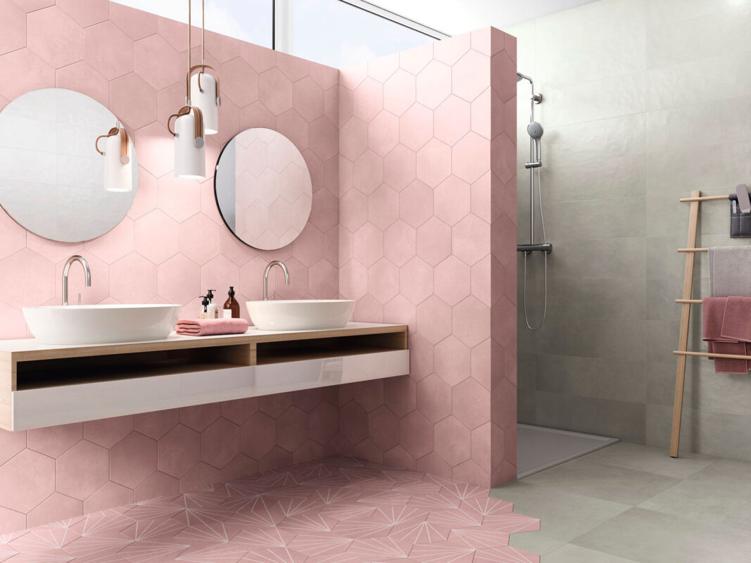 Azulejo Porcelanico Hexagonal Dec Origami Rosa